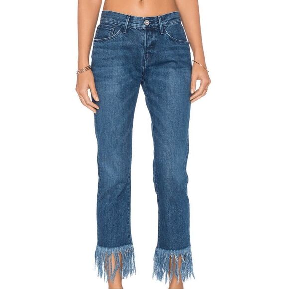 3x1 Lima Blue Denim Fringed Straight Leg Crop Cropped Jeans Women's Size 26 - Picture 9 of 9